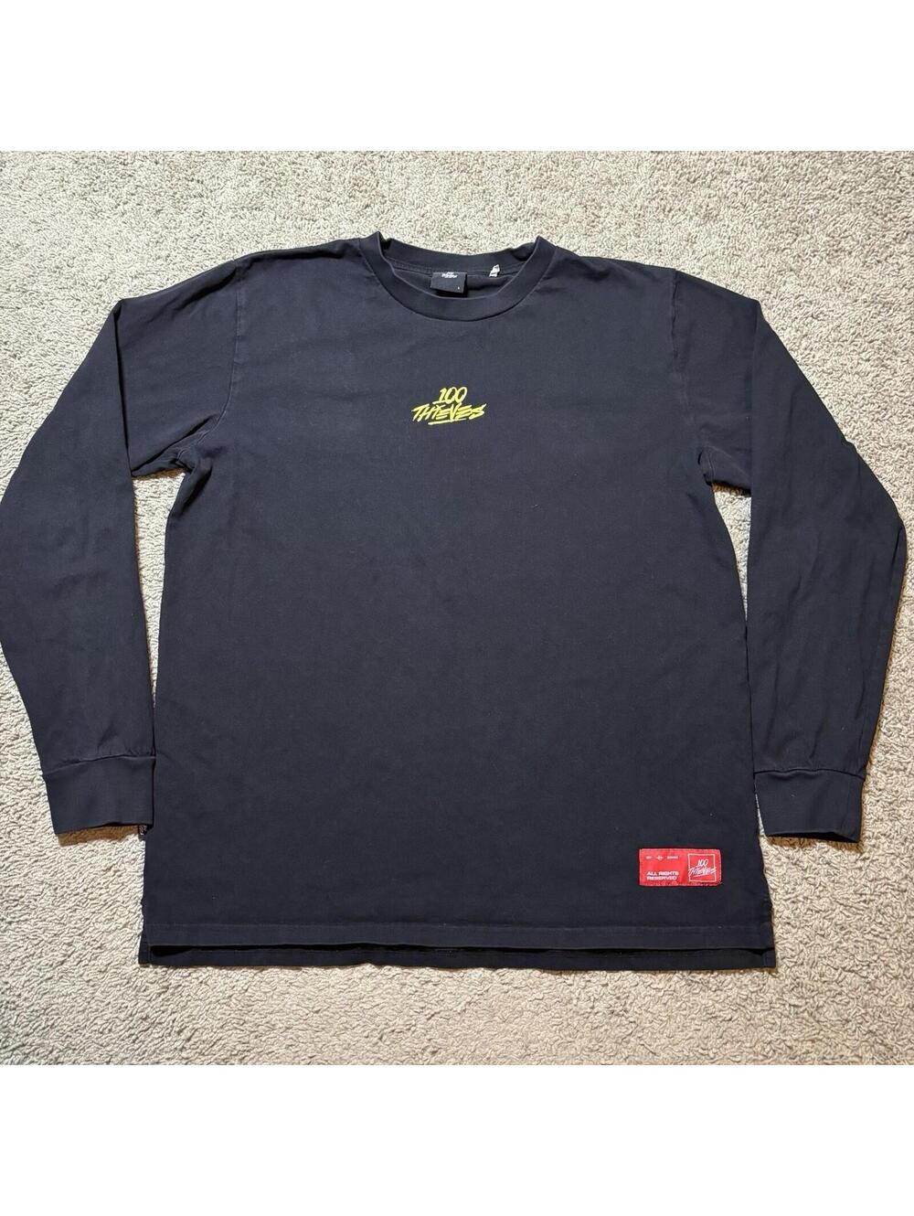 100 Thieves Long Sleeve Shirt Men's Large Black Neon Yellow Logo Esports Hype